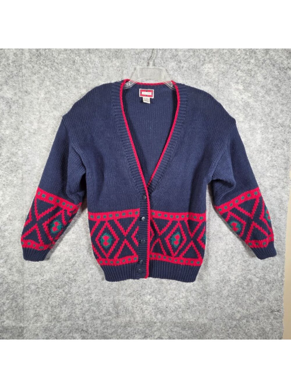 vintage Gina Peters blue knit button-down cardigan sweater V Neck Size L Preppy - Picture 2 of 8